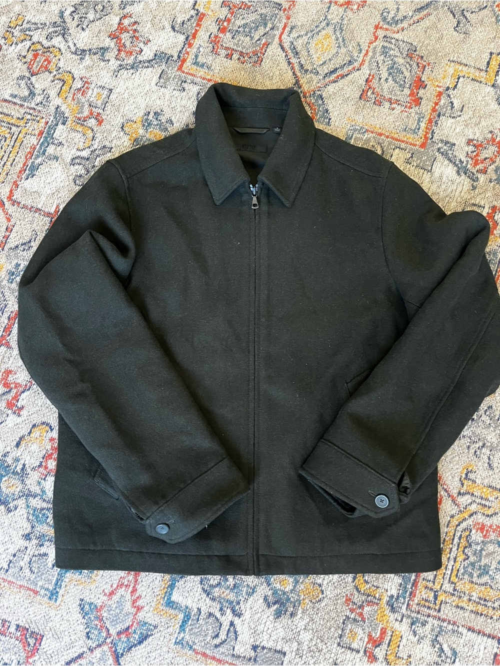 Uniqlo Dark Green Wool Zip-Front Pea Coat